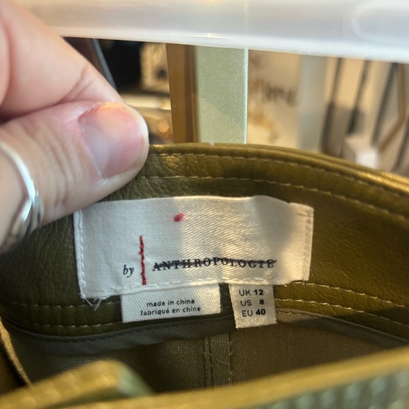 Anthropologie Green Leather Pleather Wide Leg Cropped Pants - Picture 3 of 8